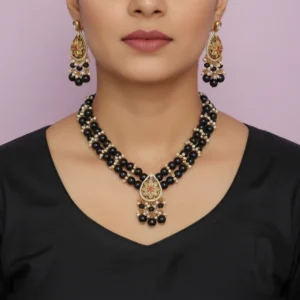 Royal Black Beaded Kundan Necklace Set